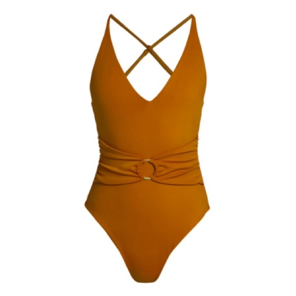 NWT Jonathan Simkhai Twilight Solid One Piece Swimsuit Terracotta Rust Brown XS - Picture 3 of 9